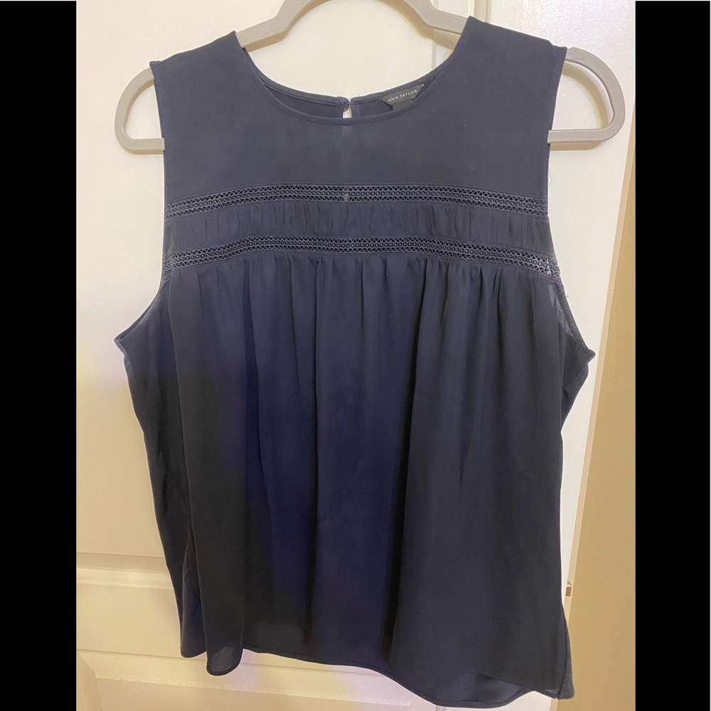 Ann Taylor navy sleeveless blouse; size L